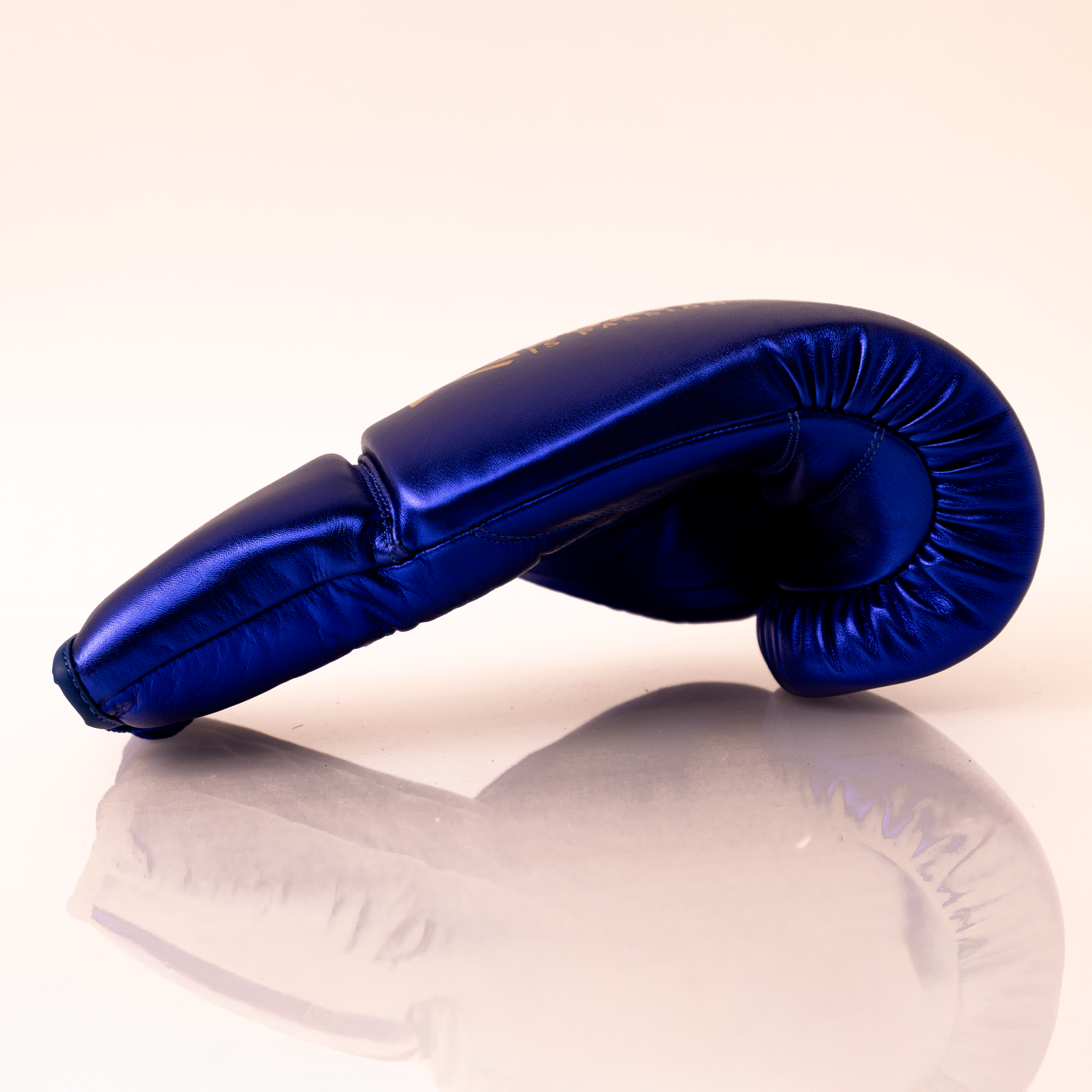 Metallic Royal Blue 14oz Lace-Up Sparring Gloves with Gold Logo