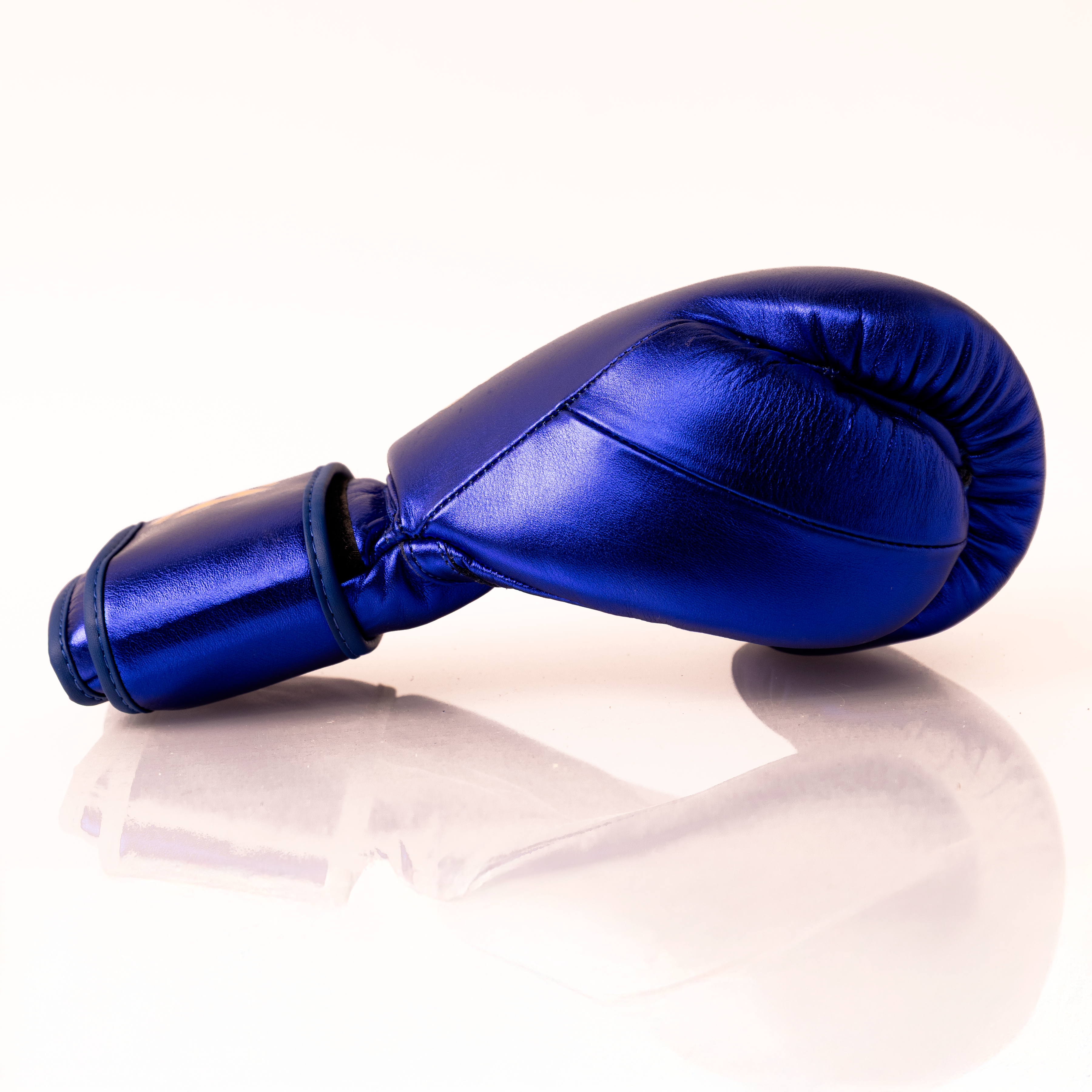 Metallic Royal Blue 14oz Velcro Sparring Gloves with Gold Logo