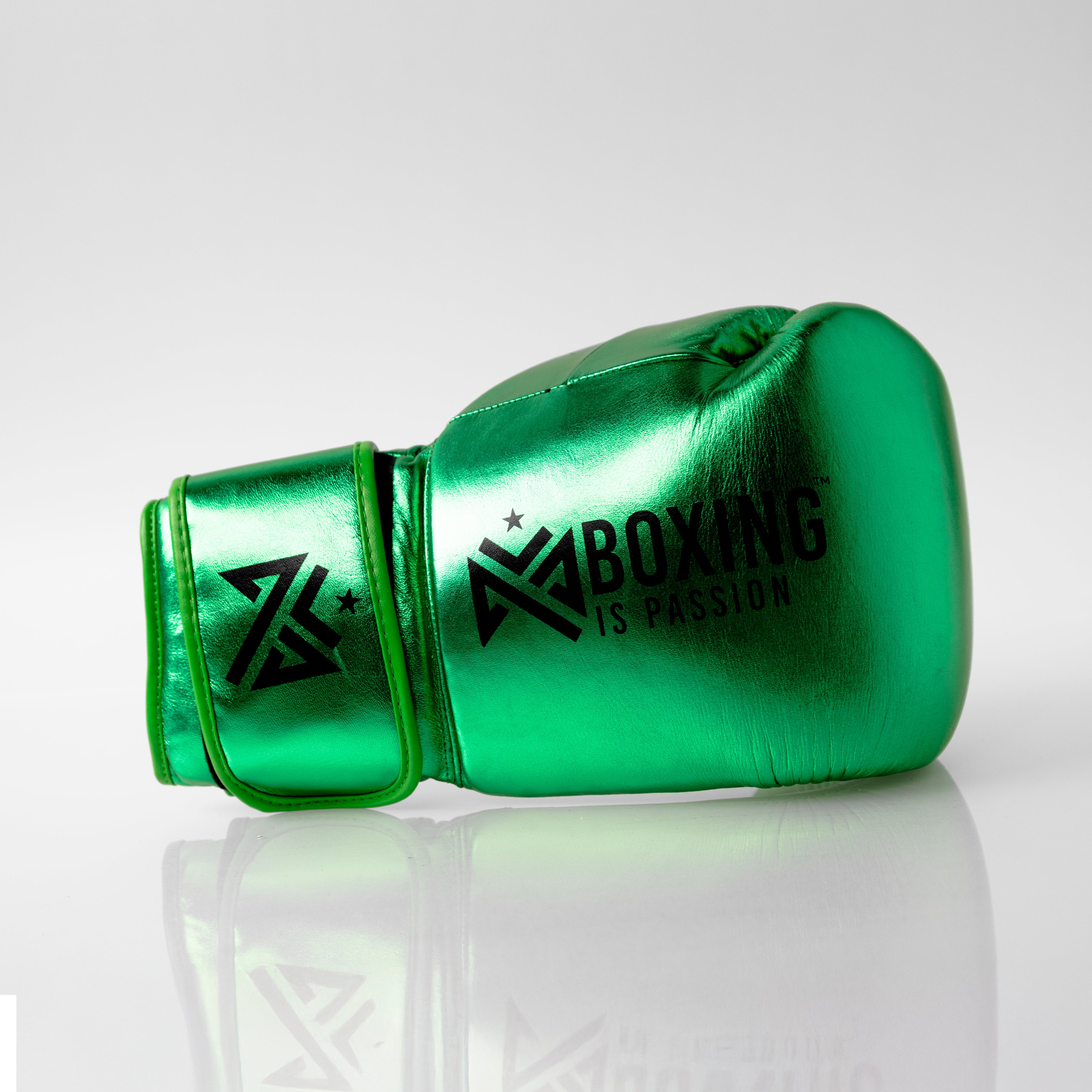 Metallic Green 14oz Velcro Sparring Gloves with Black Logo