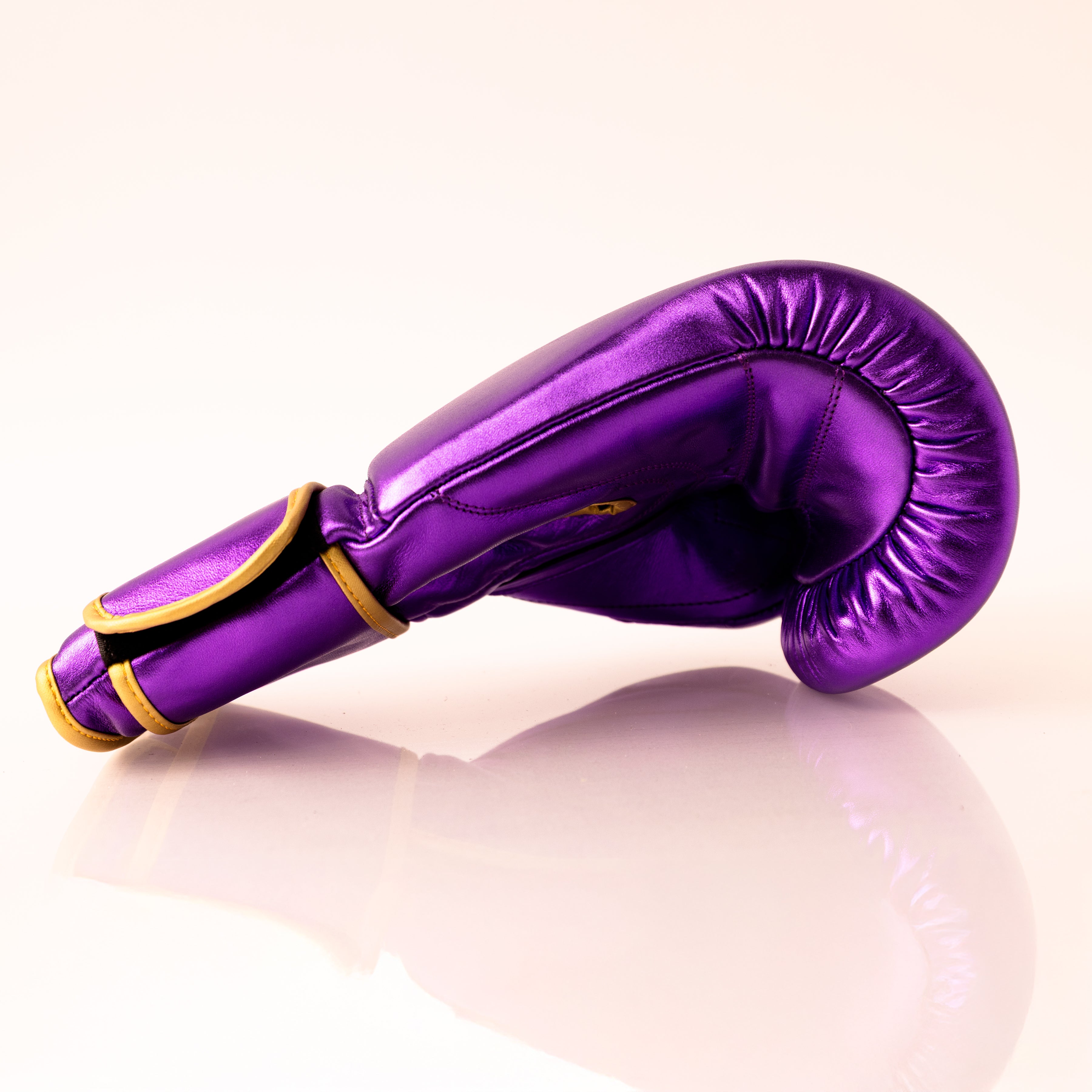 Metallic Purple 14oz Velcro Sparring Gloves with Gold Logo